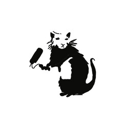 painting of a mouse holding a simple banksy brush PNG