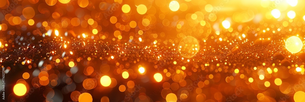 Poster abstract background of sparkling and shimmering golden lights. soft defocused light orbs in festive 