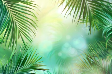 Fototapeta na wymiar Summer time background palm tree design and copy space - generative ai