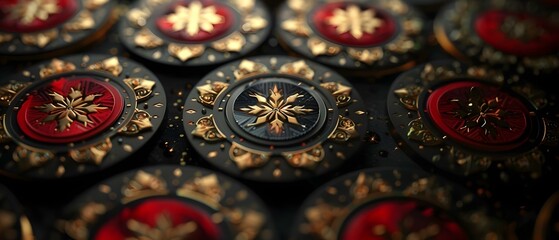 D Render of Casino Cards Featuring Black, Red, and Gold Symbols. Concept Casino Cards, 3D Render, Black Symbol, Red Symbol, Gold Symbol