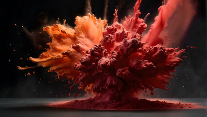 A stunning display of red powder bursting in the air, depicting a powerful and intense moment