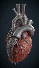 Human heart anatomy on black background. 3d illustration. 3d render