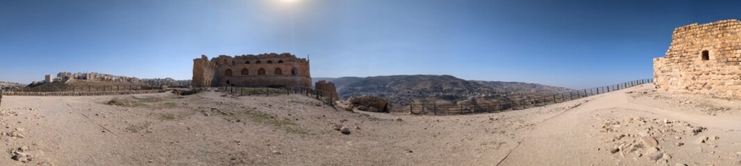 Medieval Crusaders Castle in Al Karak - Jordan, Al Kerak fortrest in arab world served as a fort for many centuries, historical ruins on a mountain above the city