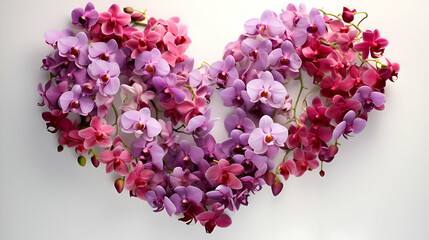Obraz premium Heart shape made of pink orchids on white background.