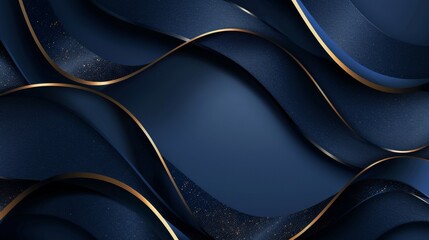 Dark blue abstract background with wavy lines and golden accents, creating a sense of luxury.
