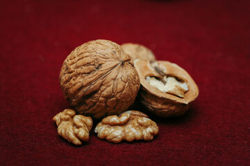 walnut kernels and in shell macrophoto
