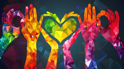 Colorful hand silhouette forming a heart, diversity equity inclusion