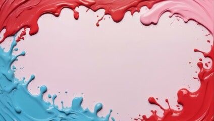 Fototapeta premium red paint splashes background, frame with copy space 