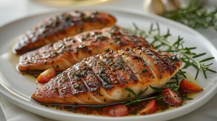 "Grilled Perfection: Succulent Herbed Salmon Steaks Ready to Serve"