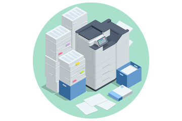 Isometric Office Multi-function Printer scanner. Print, copy, scan, fax. For office documents, presentations and marketing collateral, with enterprise-level performance