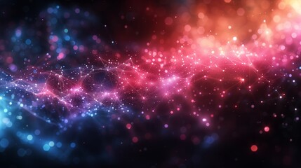 Fototapeta premium Futuristic glowing particle mesh wave red blue orange digital connections abstract network particles light cyber data