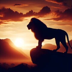 lion at sunset