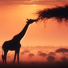 Fototapeta na wymiar giraffe silhouette at sunset