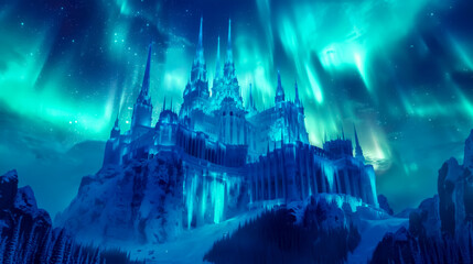 Obraz premium Enchanted northern lights over ice castle