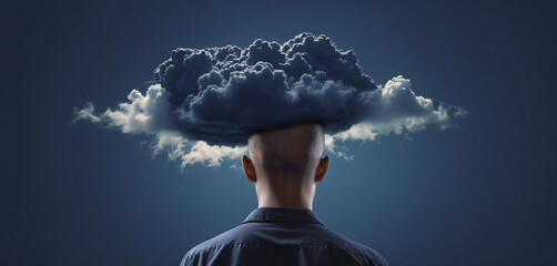 Conceptual representation of a person suffering from migraine or a mental disorder or brain fog that limits thinking ability and reduces cognitive performance - ai generated - obrazy, fototapety, plakaty