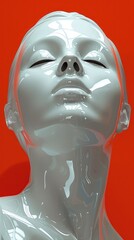 "Mystique Silver Mannequin on a Vibrant Red Background"