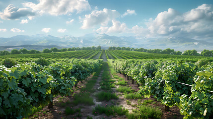 Rows of grapevines stretching across rolling hills