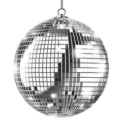 Shiny disco ball with reflective squares on transparent background