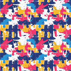 Multicolored Puzzle Piece Pattern on White Background