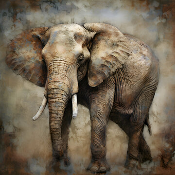 elephant on grunge background. Digital art painting.