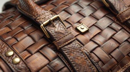 Obraz premium A close-up of a woven leather bag.