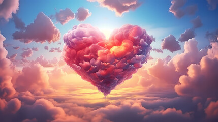 beautiful colorful valentine day heart in the clouds as abstract background