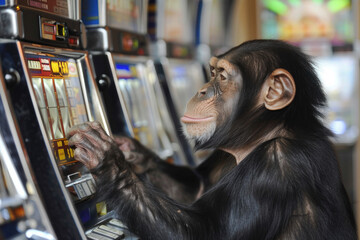 Simian Gambler: Chimpanzee at a Slot Machine