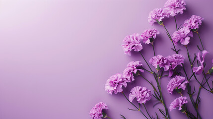 bunch of purple carnation blossoms flowers pastel, light background