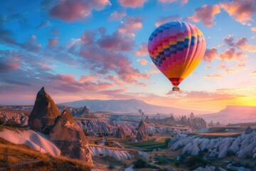 Hot Air Balloon Adventure at Sunset: Flying Over Top Landmarks and Caves on a Unique Mountain Journey