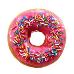 Delicious Donut With Sprinkles. Colorful Closeup of Fried Dessert with Pink Icing and Decorative Toppings, Isolated on White