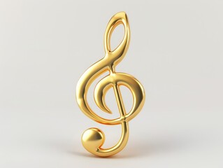 Gold Music Symbol in 3D Render. Treble Clef Note for Musical Background and Sound Key on White Isolated Sheet