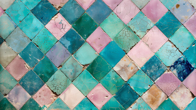 Colorful (blue and green and pink) ceramic tile in moroccan / moorish style