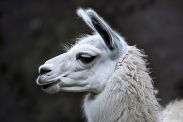 Naklejka premium Portrait of a White, Fluffy Llama with Beautiful Fur in Argentine Nature Environment