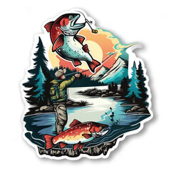 Vintage Fishing Adventure Sticker with Leaping Trout