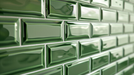 Green tile on wall (kitchen or bathroom design). Metro style tiles (brick shape)