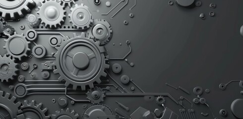 Abstract background with gears and tech elements, silver gray color palette Generative AI