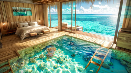 Luxury overwater bungalow with ocean view