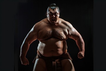 Fototapeta na wymiar Full body Portrait of angry sumo wrestler isolated black background