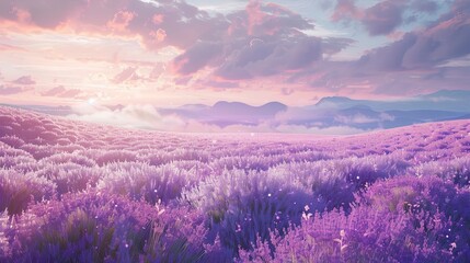Lavender field, sunset. - obrazy, fototapety, plakaty