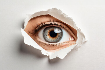 eye looking through a hole in paper