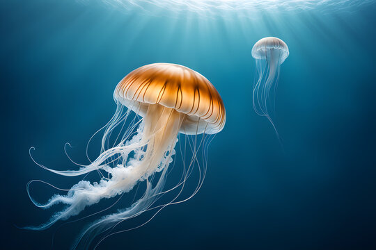 two transparent jellyfishes on the seabed