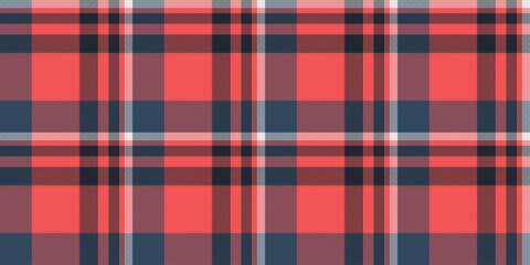 Wear seamless tartan pattern, manufacture check fabric textile. Chequered background vector plaid texture in red and cyan colors.