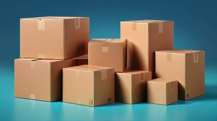 Fototapeta premium Stack of Cardboard Boxes on Blue Background. Generative AI
