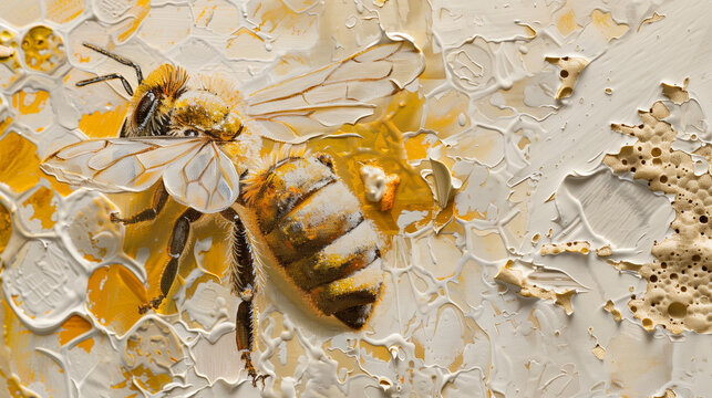Abstract painted honey bee and a hive