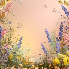 Nature background with  pastel spring flowers, romantic harmony concept.