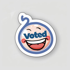 Cheerful "Voted" Sticker Design Featuring a Smiling Face, Promoting Civic Engagement