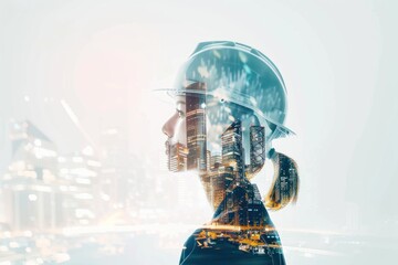 Building construction engineering project devotion with double exposure design. ai generative - obrazy, fototapety, plakaty