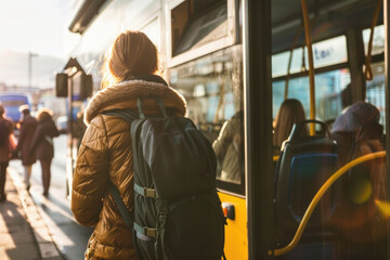 Winter Commute: Morning Bus Boarding in the City