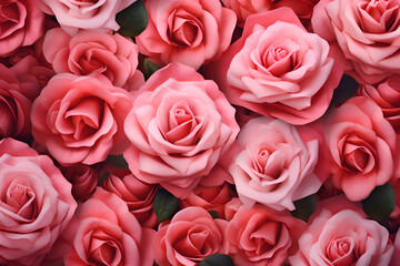 Fototapeta premium Pink roses background. valentine's day background. Top view