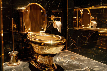 Opulence Unleashed: Golden Toilet in a Luxury Bathroom